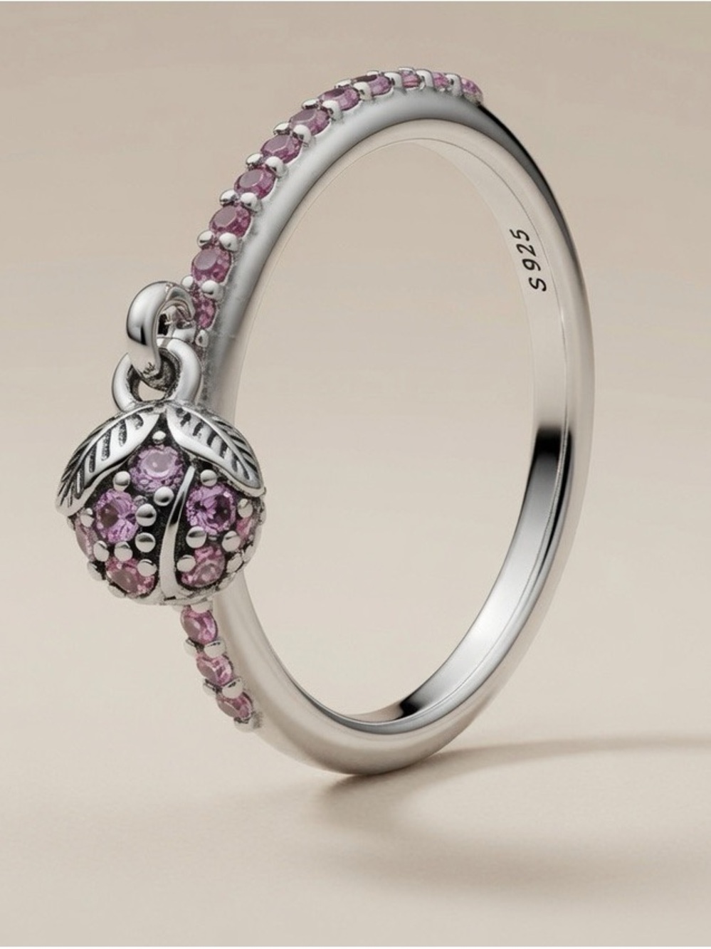 Sterling Silver Pink Gem Charm Ring
